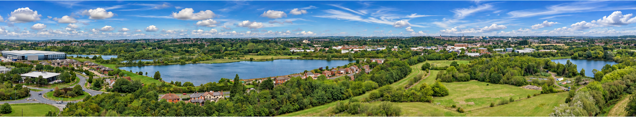 Aerial panoramic view across Wakefield, West Yorkshire
